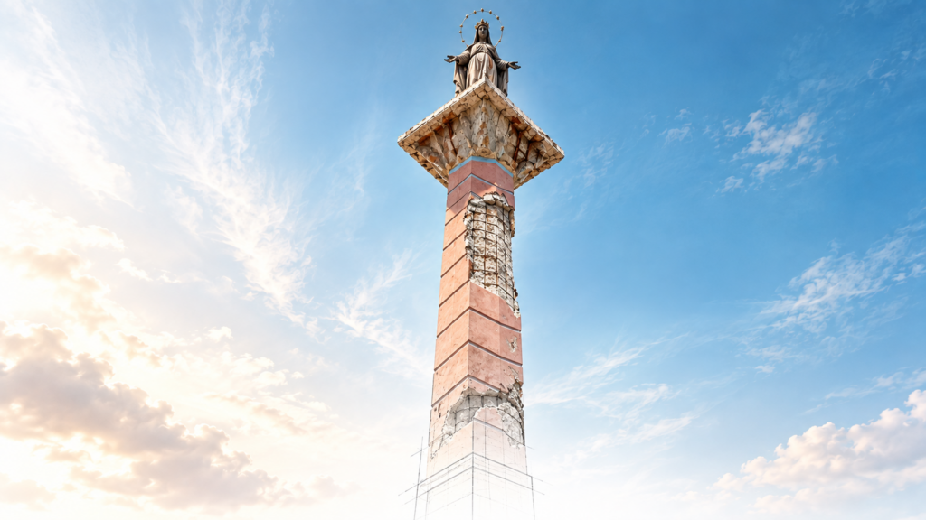 Colonne en béton armé en Grèce rongée par la corrosion
